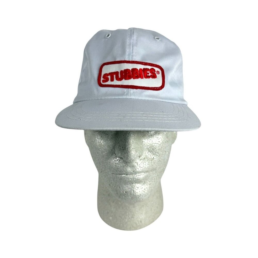 Vintage Stubbies White Hat Cap Embroidered Logo Patch Adjustable Strapback